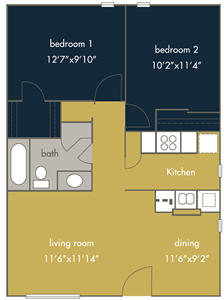 Two Bedroom / One Bath - 853 Sq. Ft.*